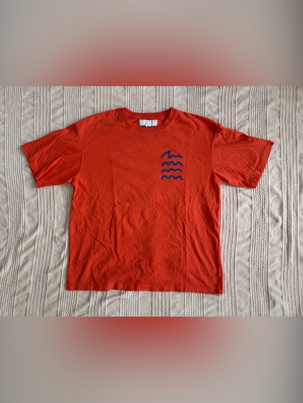 Zara Red Short Sleeve Tee with Blue Wave Graphic